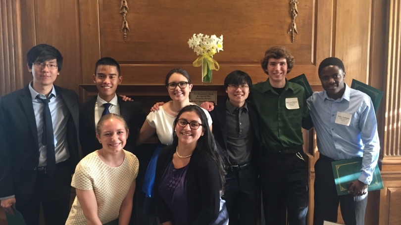 The 2017 speech prize winners pose for a photo.